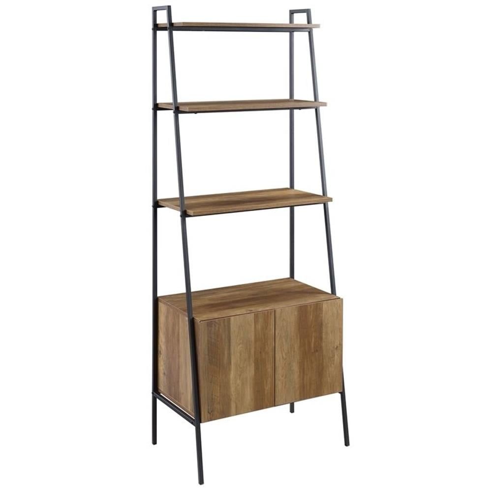 72" Brown Industrial Ladder Bookcase with Cabinet