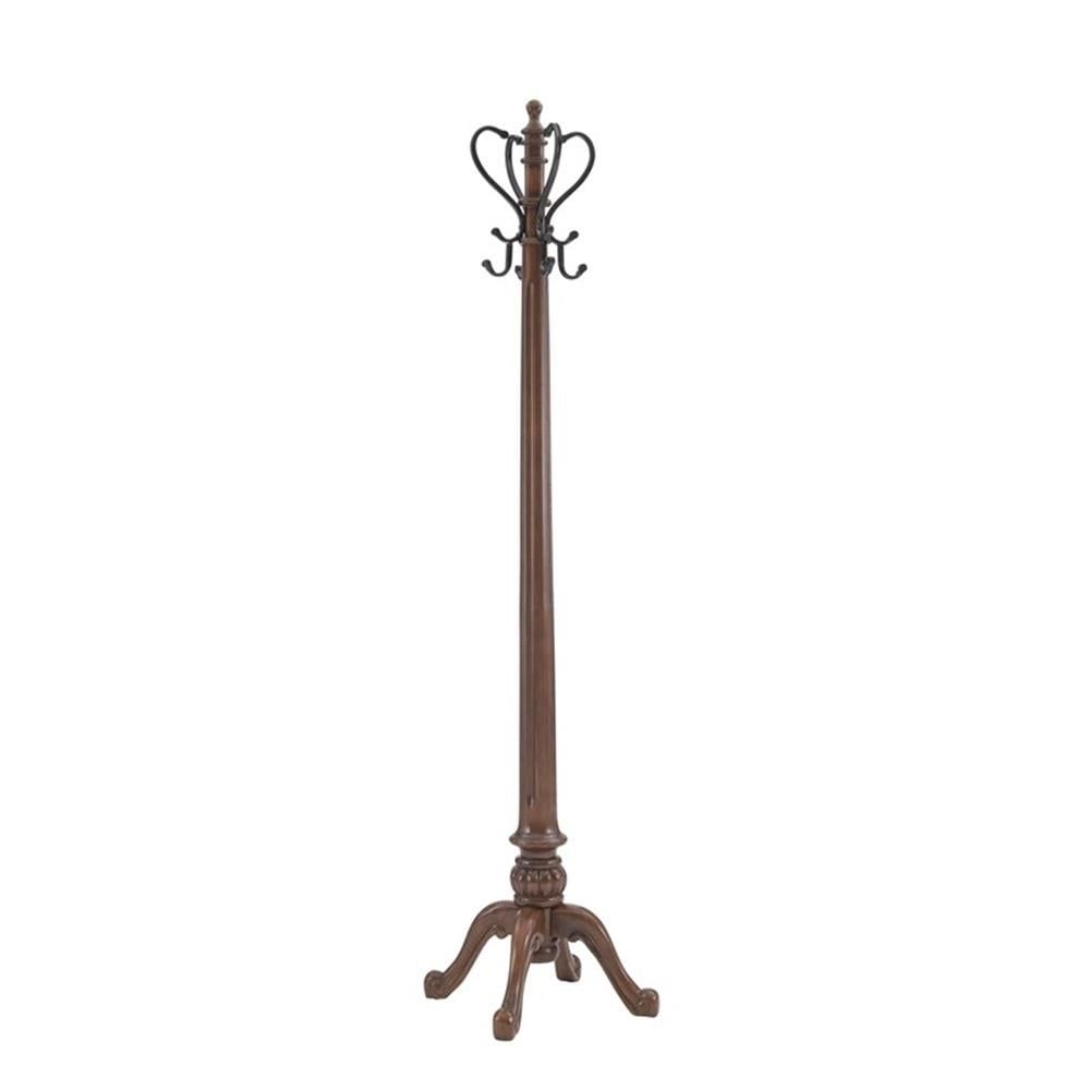 Warm Brown and Antique Brass Wood Coat Rack with Curved Legs