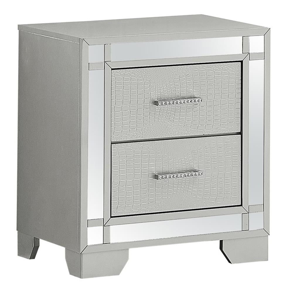 Silver Champagne 2-Drawer Nightstand with Mirror Trim