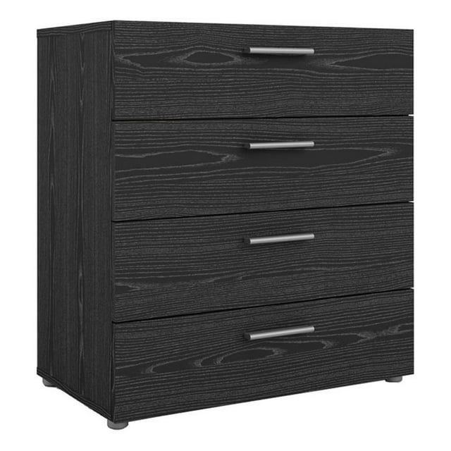 Sleek Black Woodgrain 4-Drawer Bedroom Chest