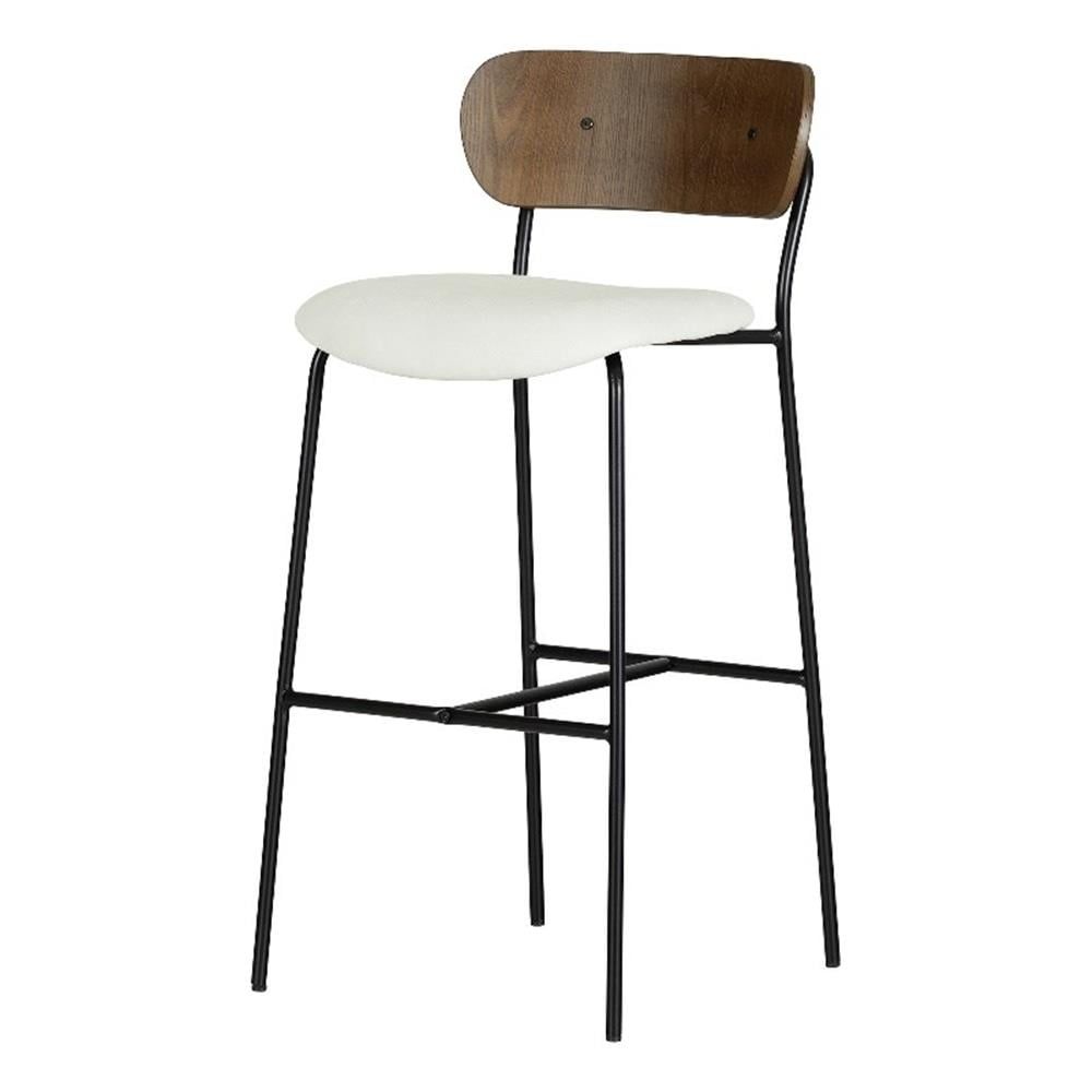 Cream and Brown Mid-Century Modern Bar Stool with Metal Frame