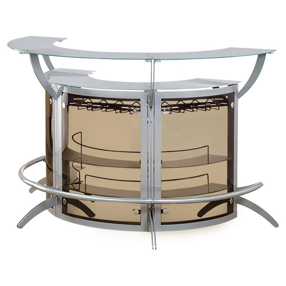 Silver Curved Metal 3-Piece Bar Unit with Smoked Acrylic Panels