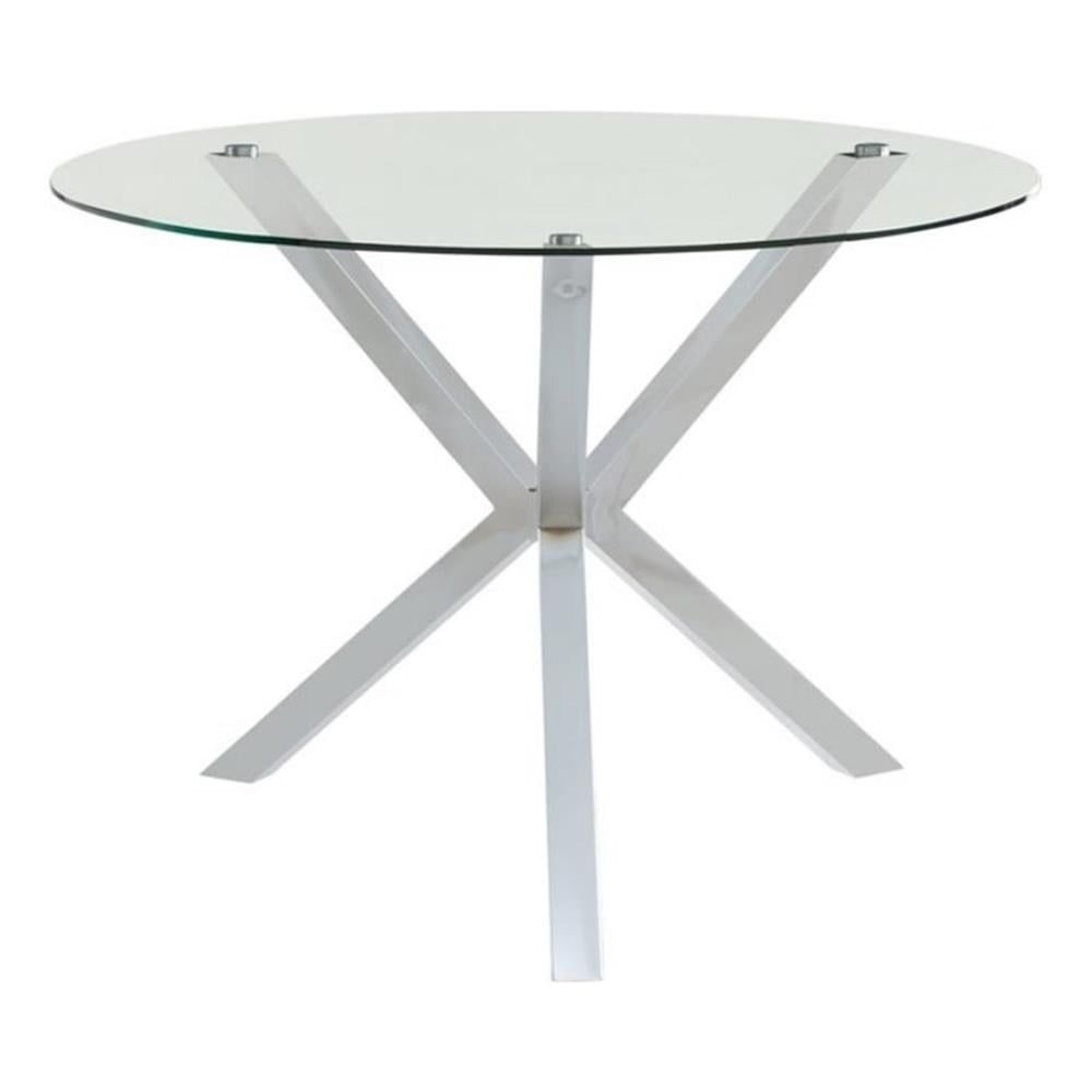 Contemporary Round Clear Glass Dining Table with Chrome Cross Legs