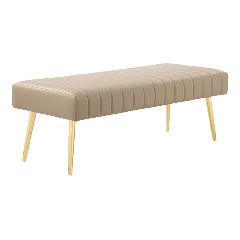 Sand Beige Faux Leather Upholstered Bench with Gold Legs