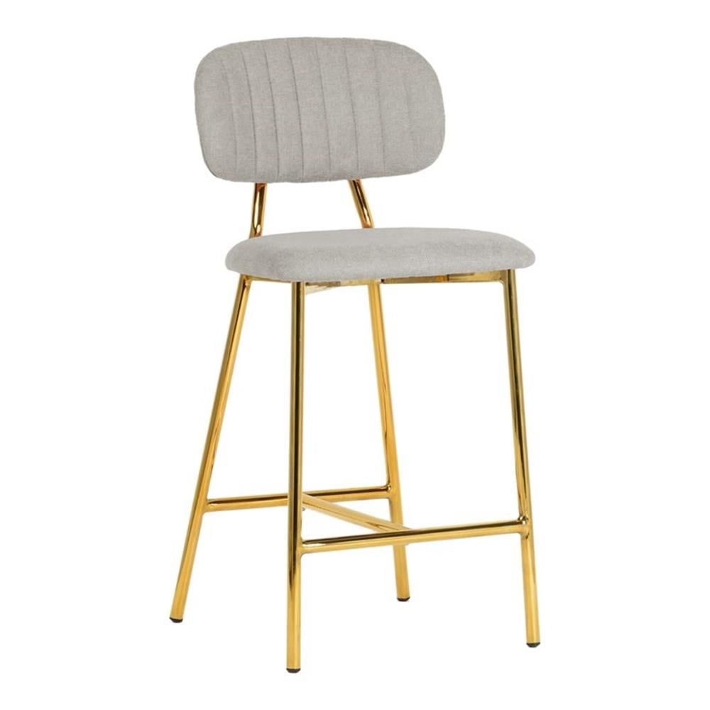 Gray Linen Channel Counter Stools with Gold Legs, Set of 2