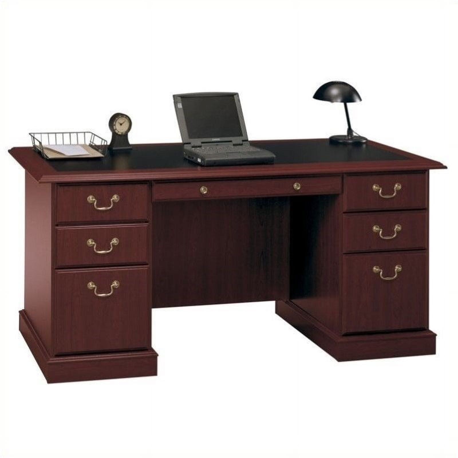 Cherrywood Executive Desk with Black Insert and Brass Accents