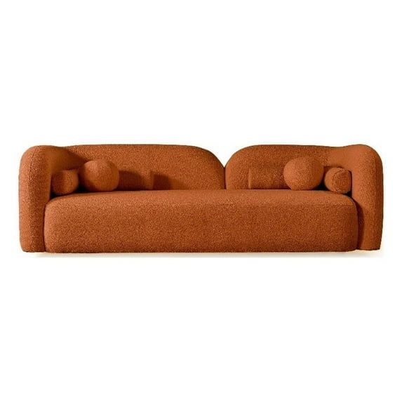 Mid-Century Modern Orange Boucle Fabric Round Arm Sofa