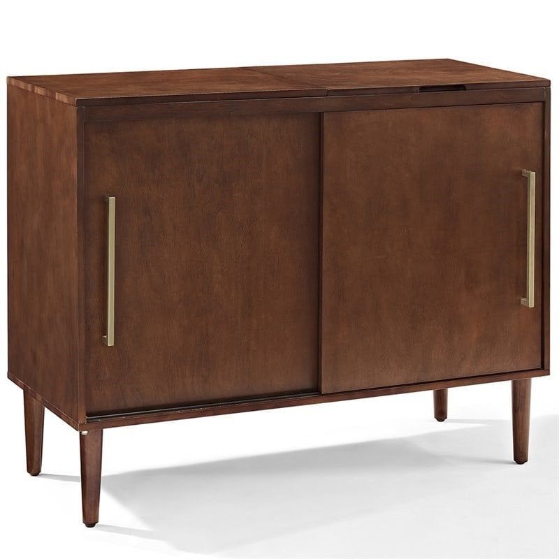 Mahogany Mid-Century Modern Corner Media Console with Cabinet