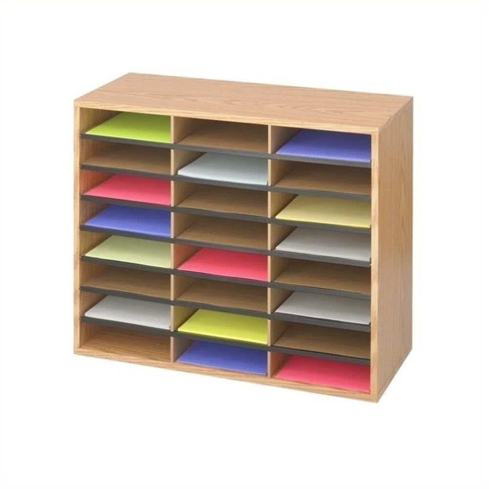 Medium Oak Wood 24-Compartment Literature Organizer