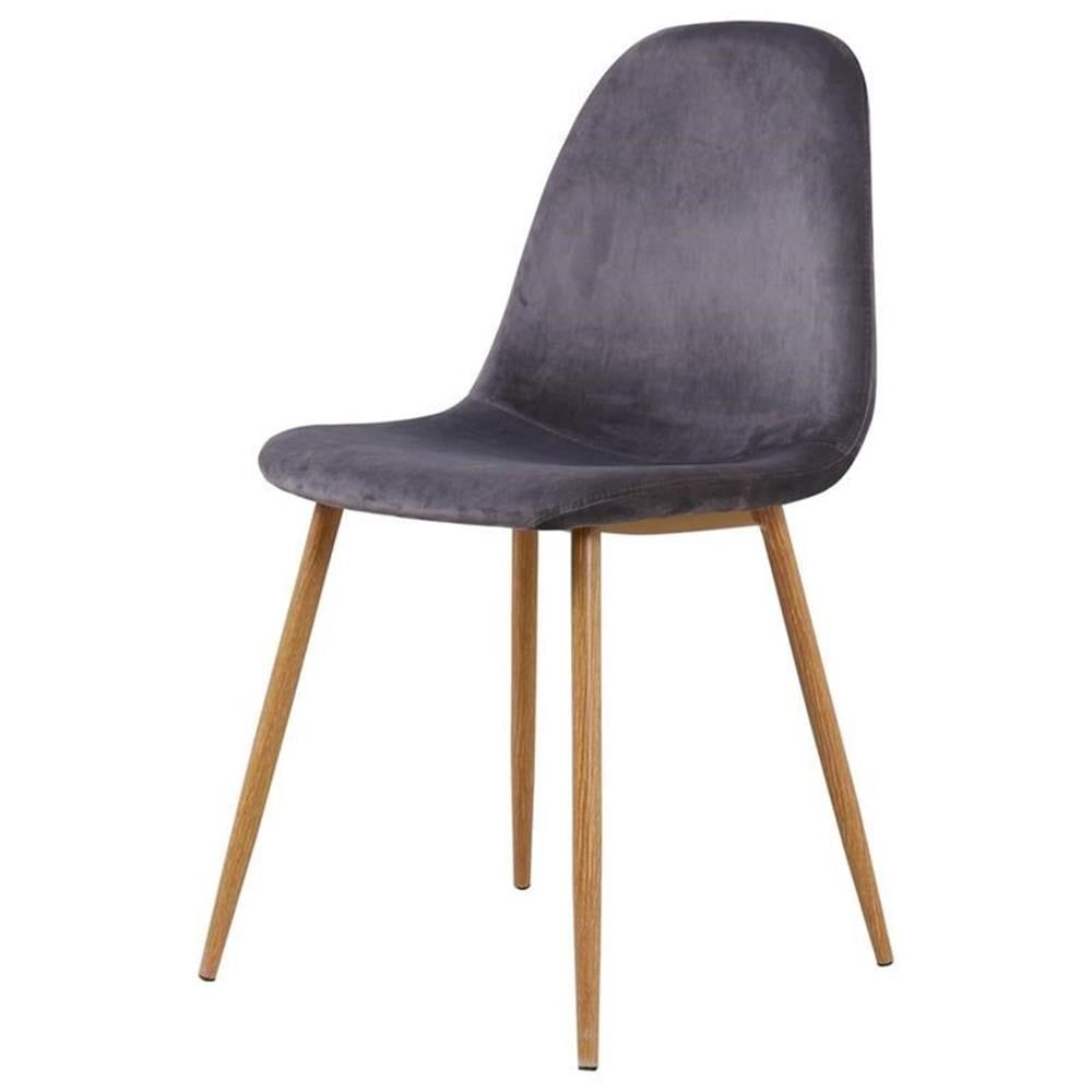 Gray Velvet Upholstered Dining Side Chair with Wood Legs, Set of 4