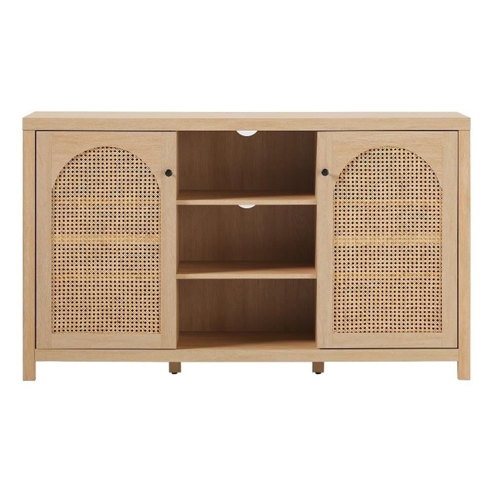 Coastal Oak Arched Rattan 2-Door Wood Sideboard 58"