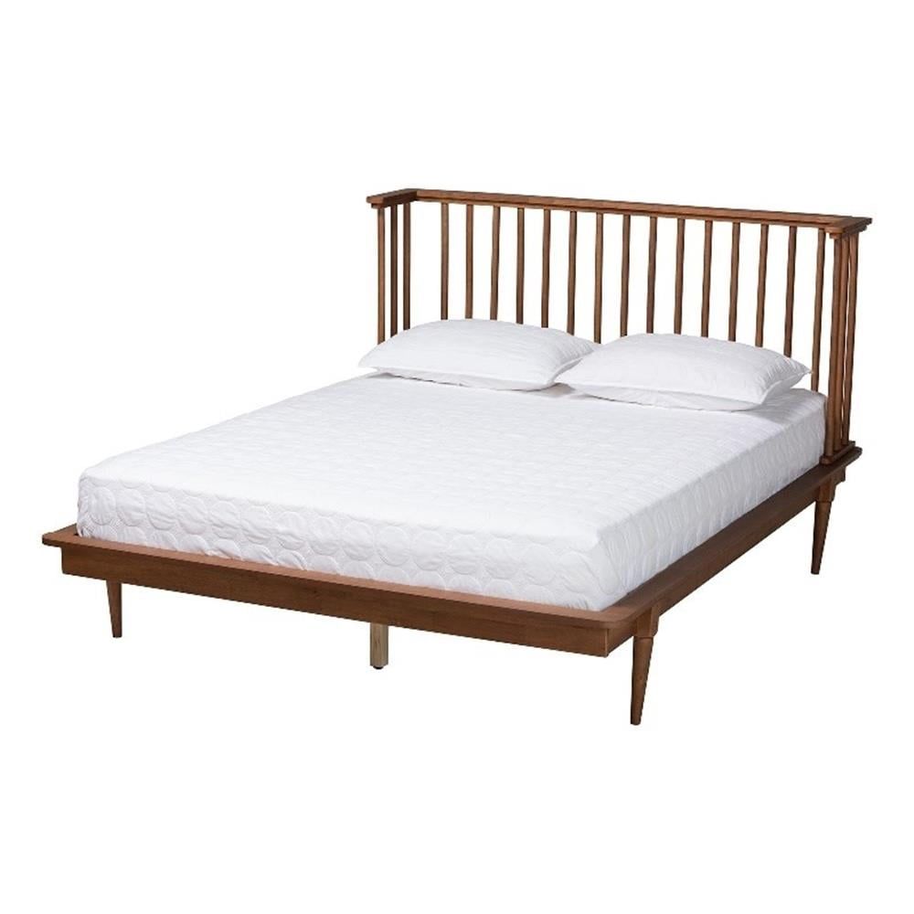 Ash Walnut King Platform Bed with Spindle Headboard