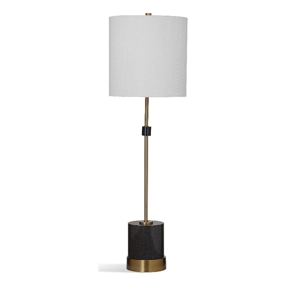 Black Marble and Brass Table Lamp with White Linen Shade