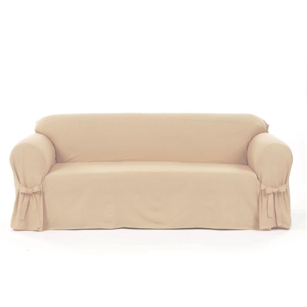 Tan Cotton Twill One-Piece Sofa Slipcover for Large Sofas