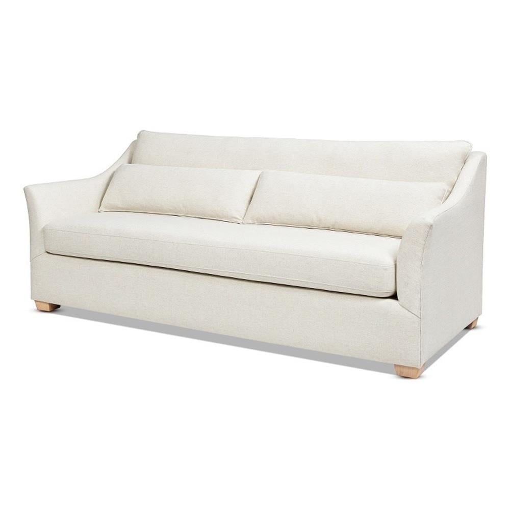 Ada 83" Flared Arm White Linen Sofa with Lumbar Pillows