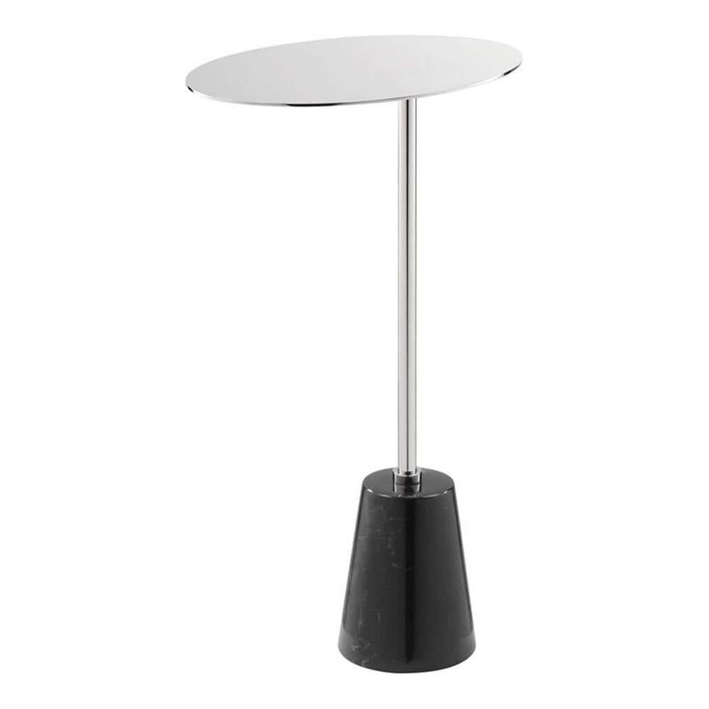 Modern Black Marble and Steel Round Side Table