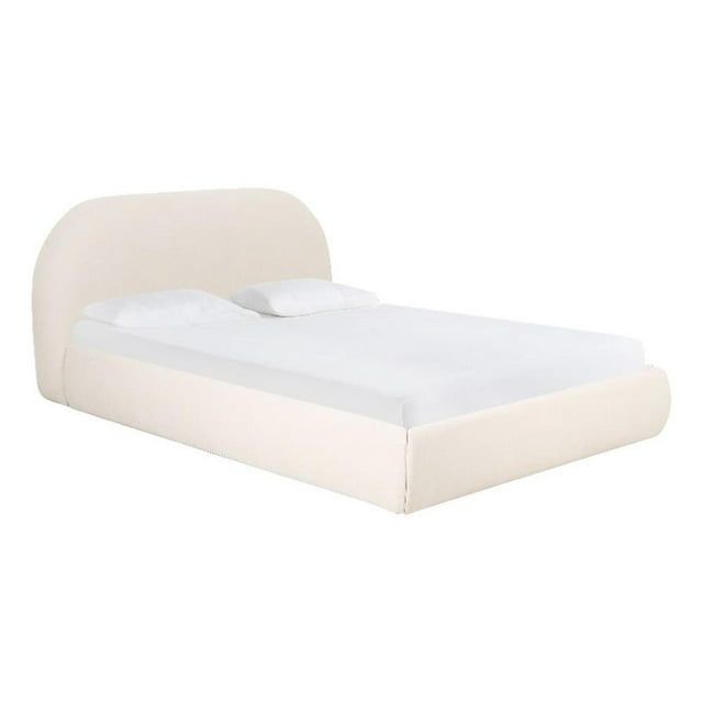Cream Velvet Upholstered King Bed with Rounded Headboard