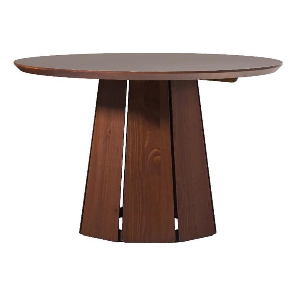 Brown 48-Inch Round Solid Wood Pedestal Dining Table