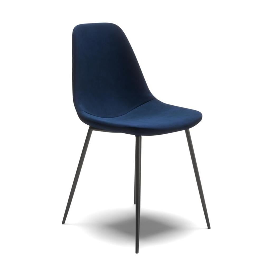 Sapphire Blue Velvet Side Chair with Matte Black Metal Legs