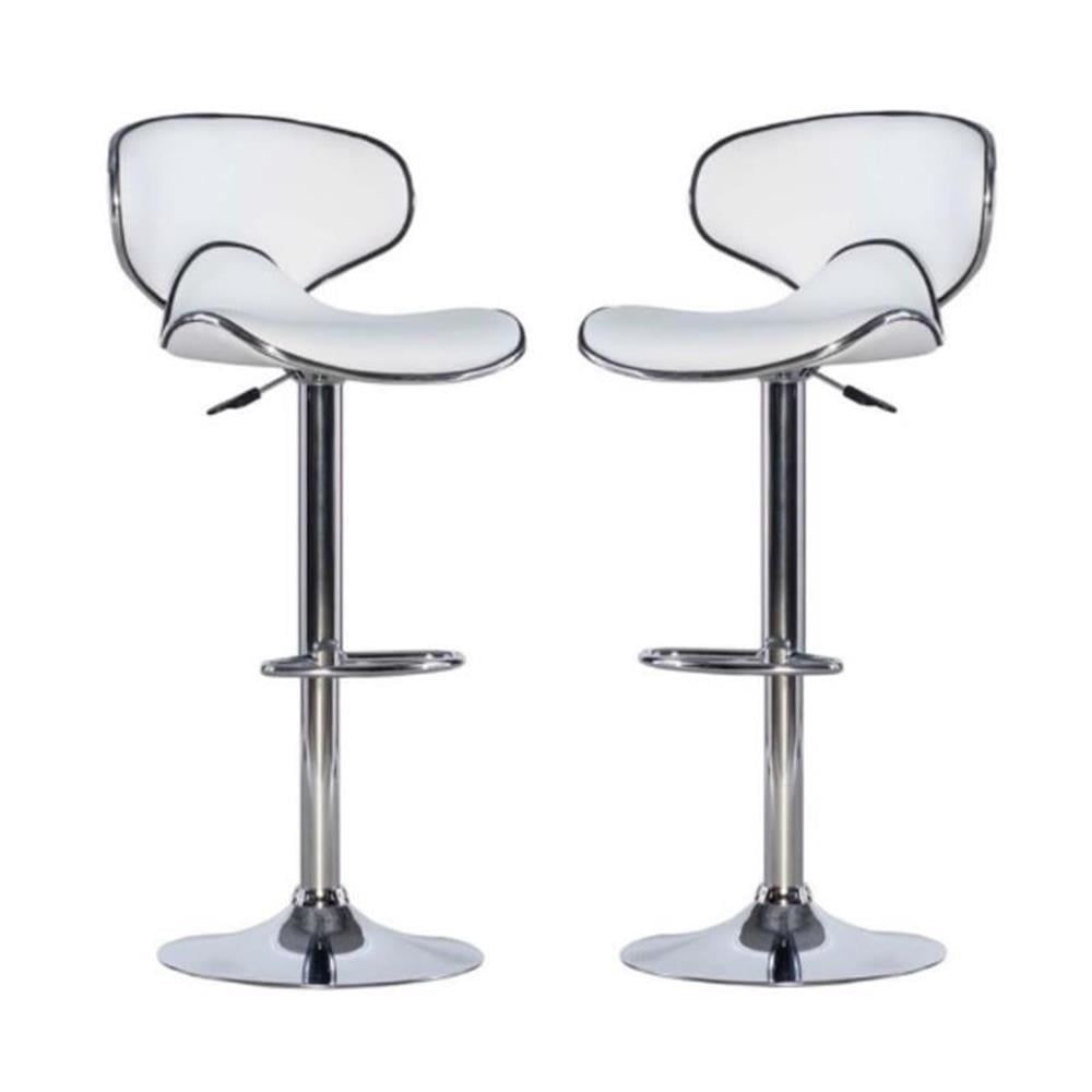 White Faux Leather Adjustable Swivel Barstools with Chrome Base - Set of 2