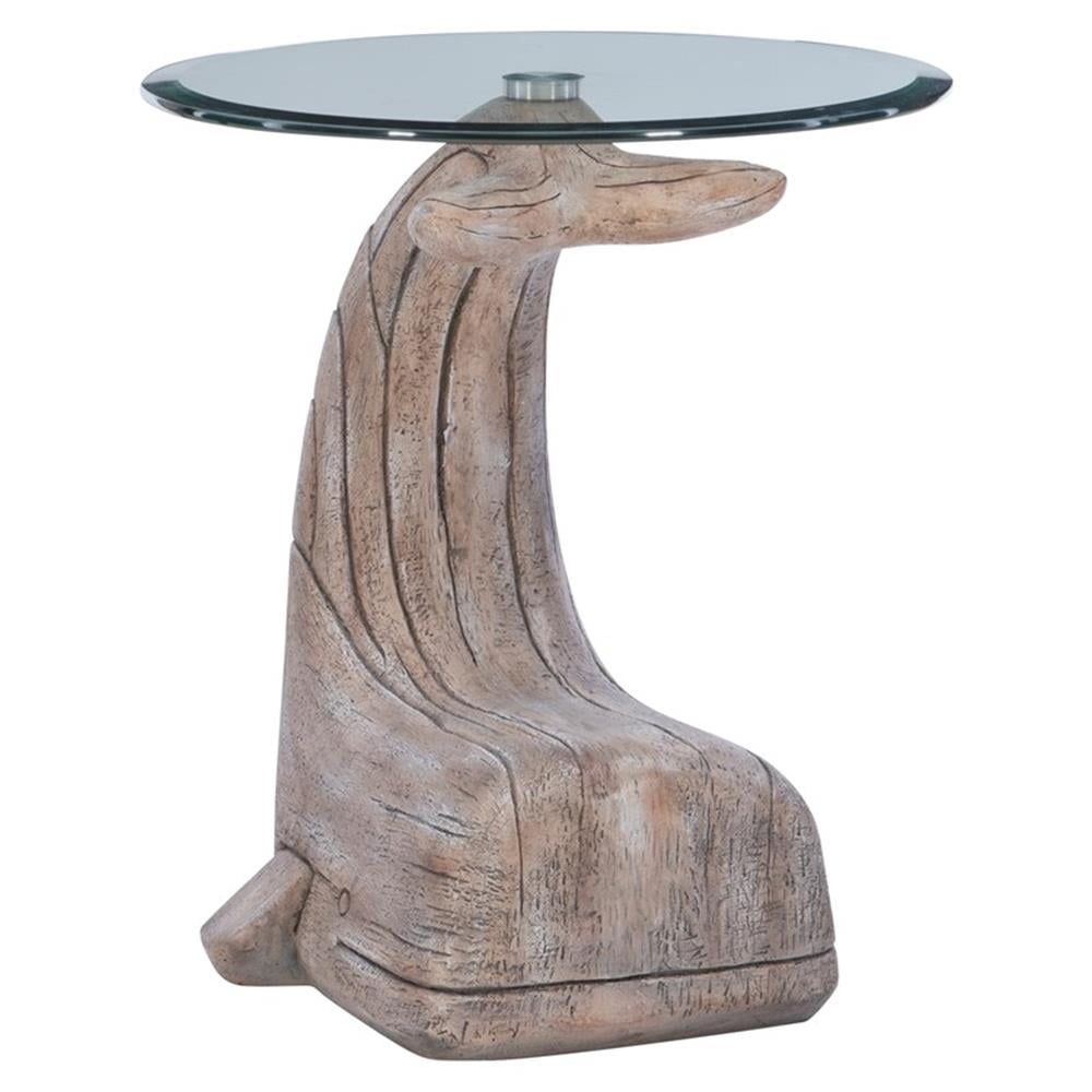 Driftwood Finish Whale Sculptured Glass Top Pedestal Table