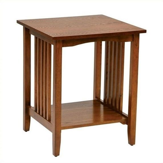 Sierra Mission Style Ash Brown Square Side Table with Lower Shelf