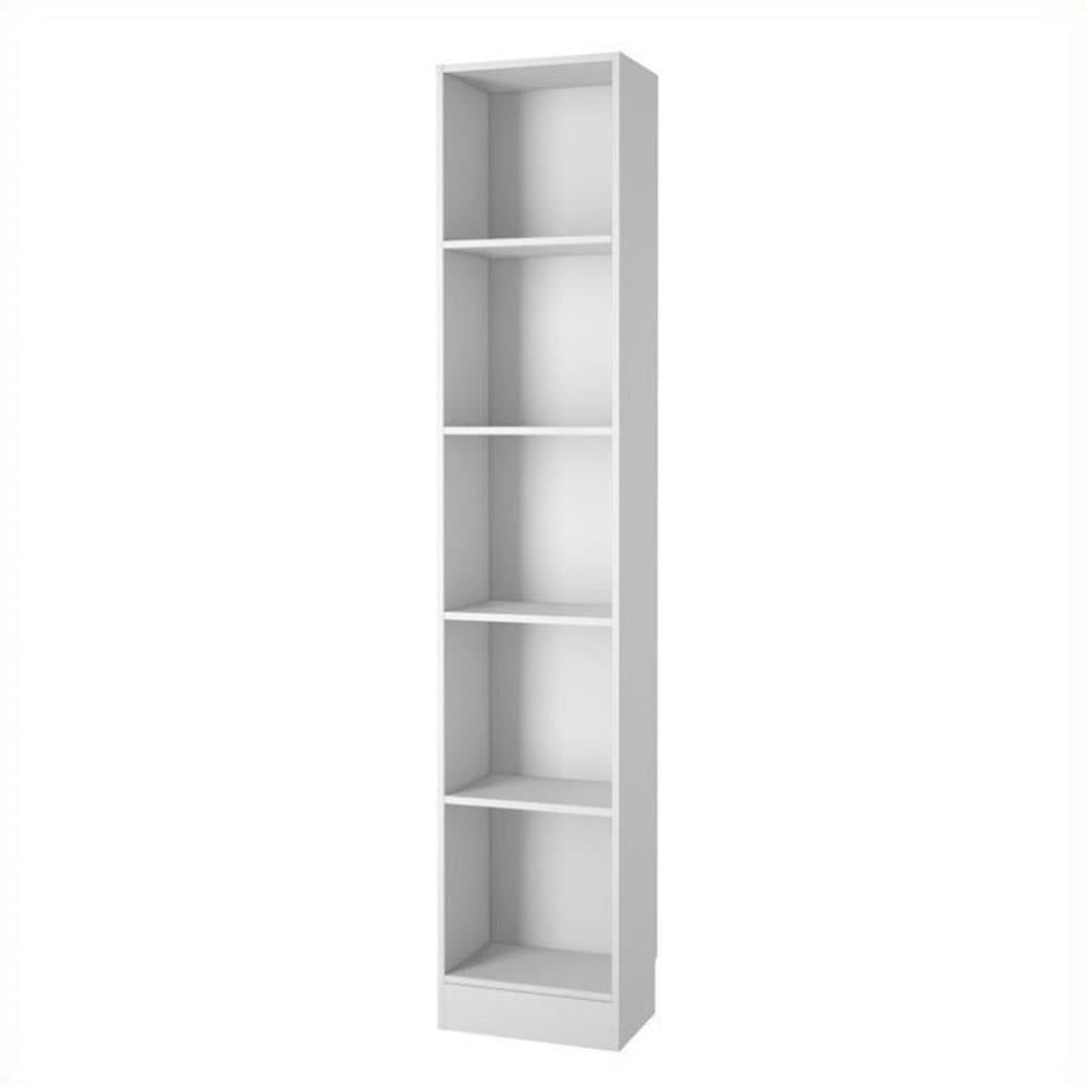 Narrow White 5-Shelf Adjustable Contemporary Bookcase