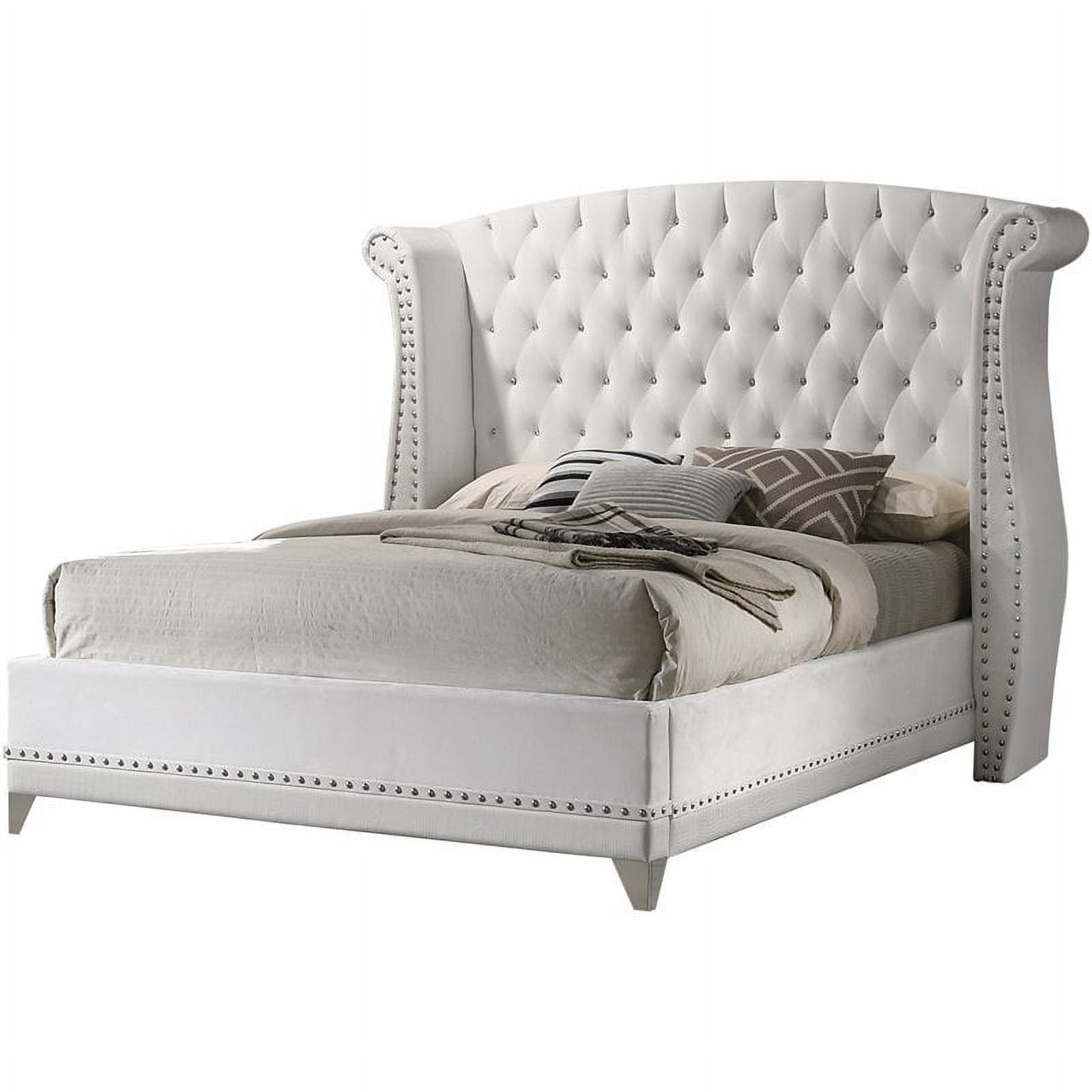 King White Velvet and Crocodile Leatherette Wingback Bed with Chrome Legs