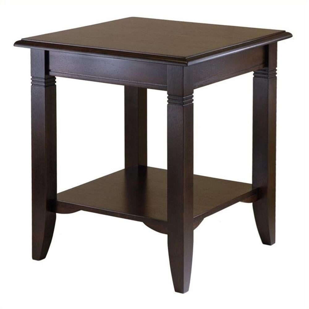 Cappuccino Solid Wood End Table with Shelf