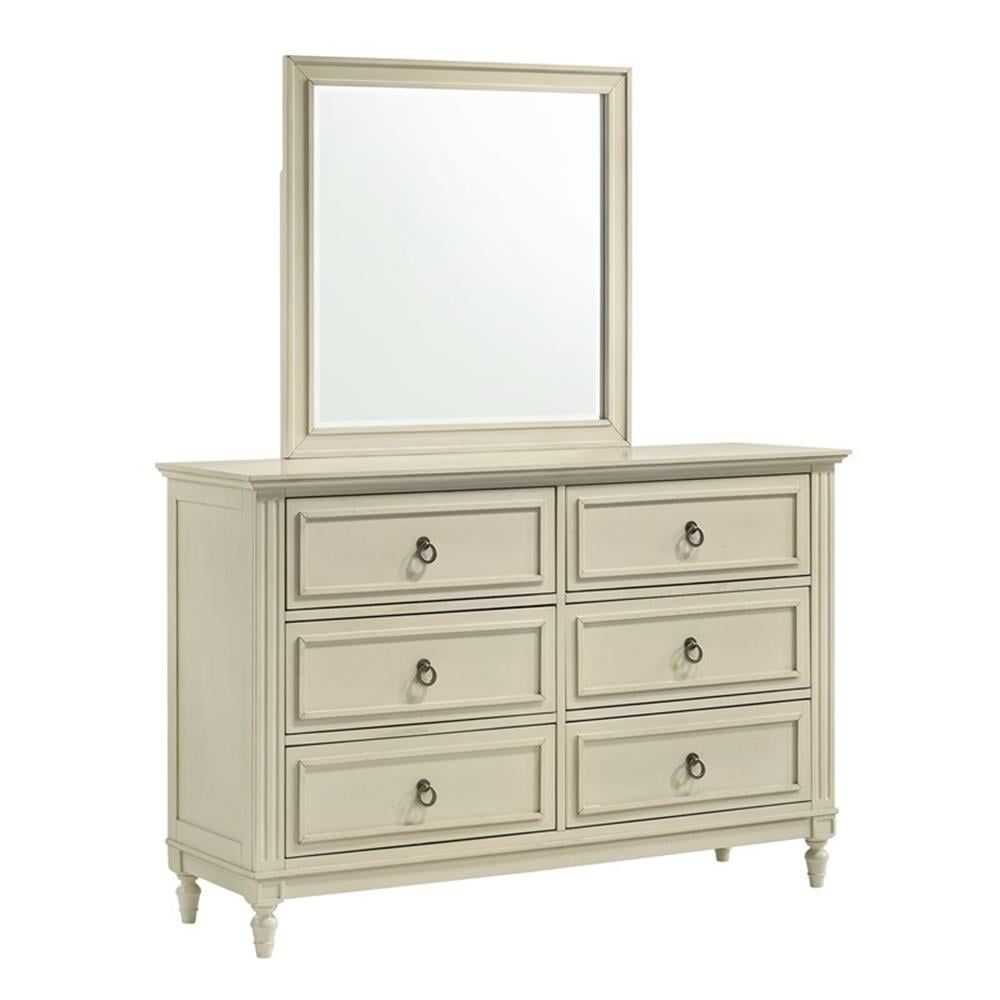 Off-White 6-Drawer Dresser with Mirror and Crown Molding