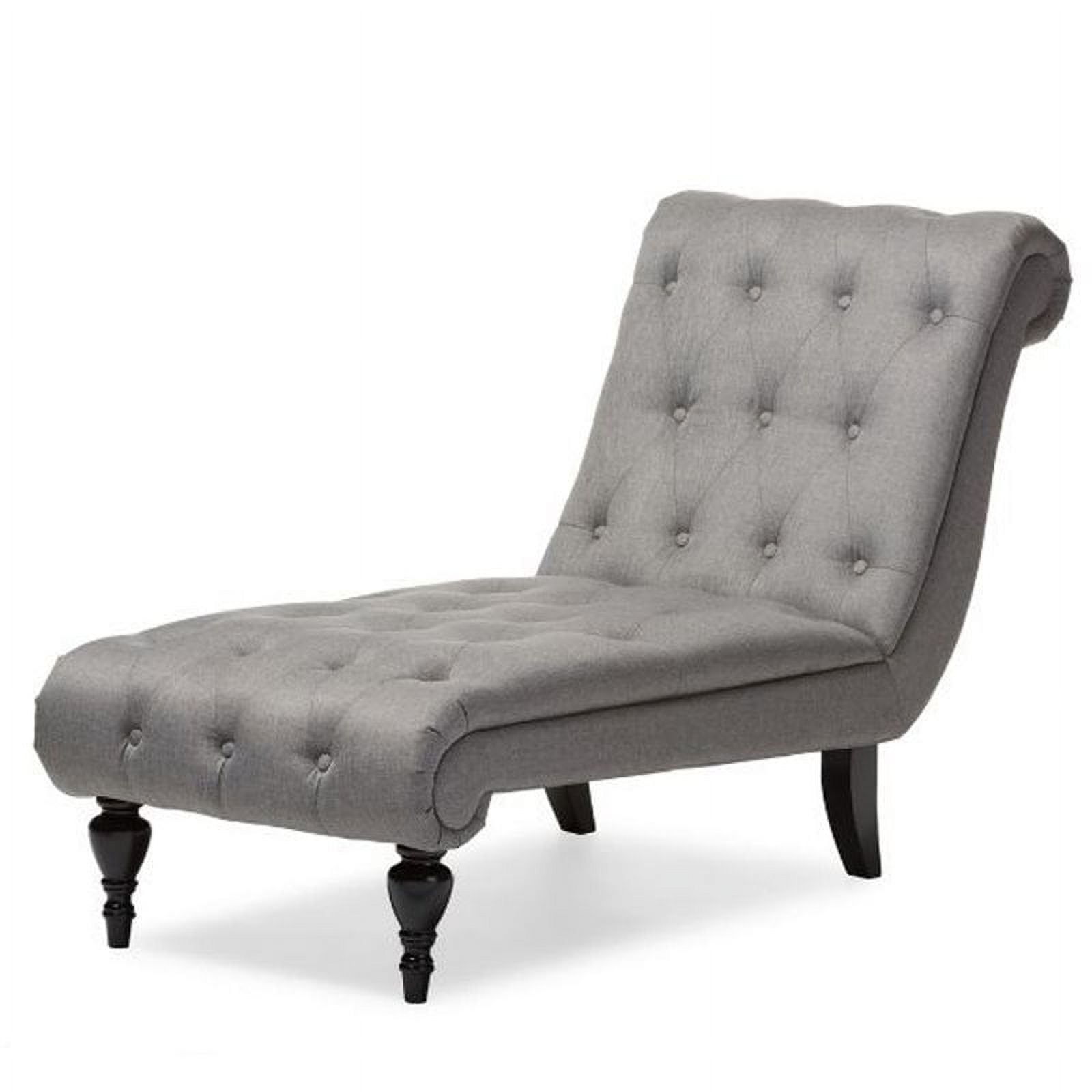 Gray Button-Tufted Chaise Lounge with Turned Legs