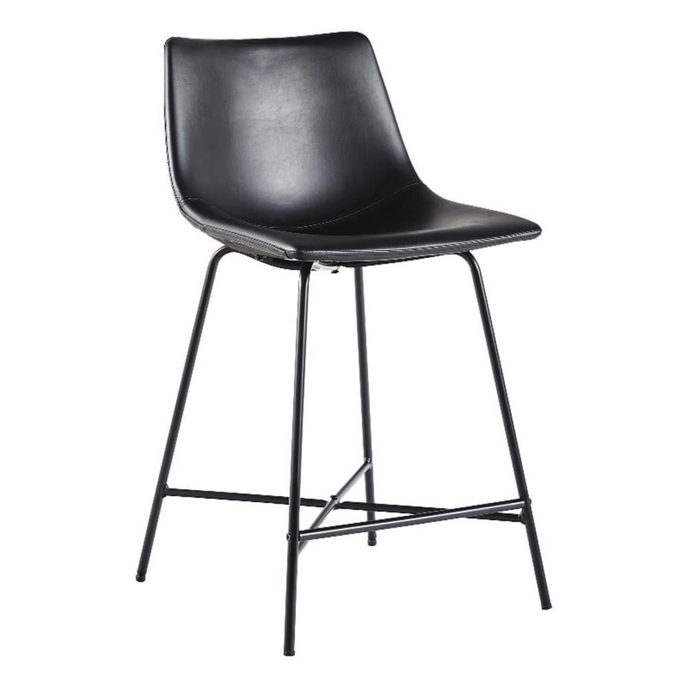 Black Faux Leather Adjustable Counter Stools with Metal Frame, Set of 2