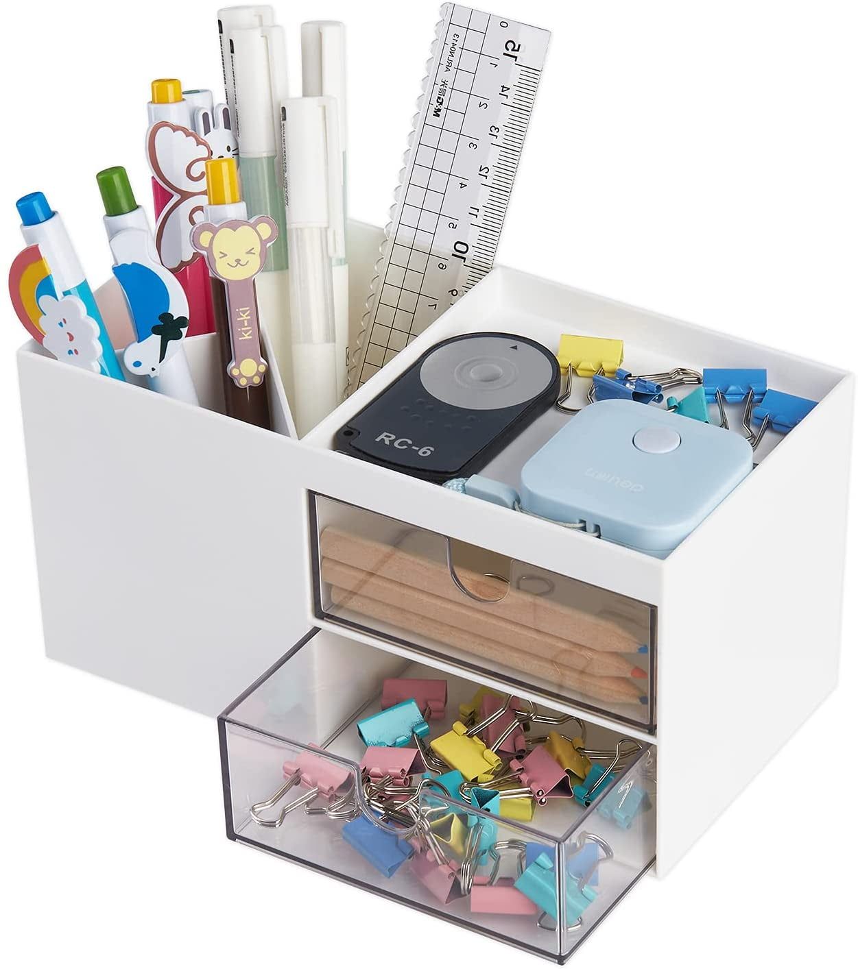 Compact White ABS Office Desk Organizer with Drawer