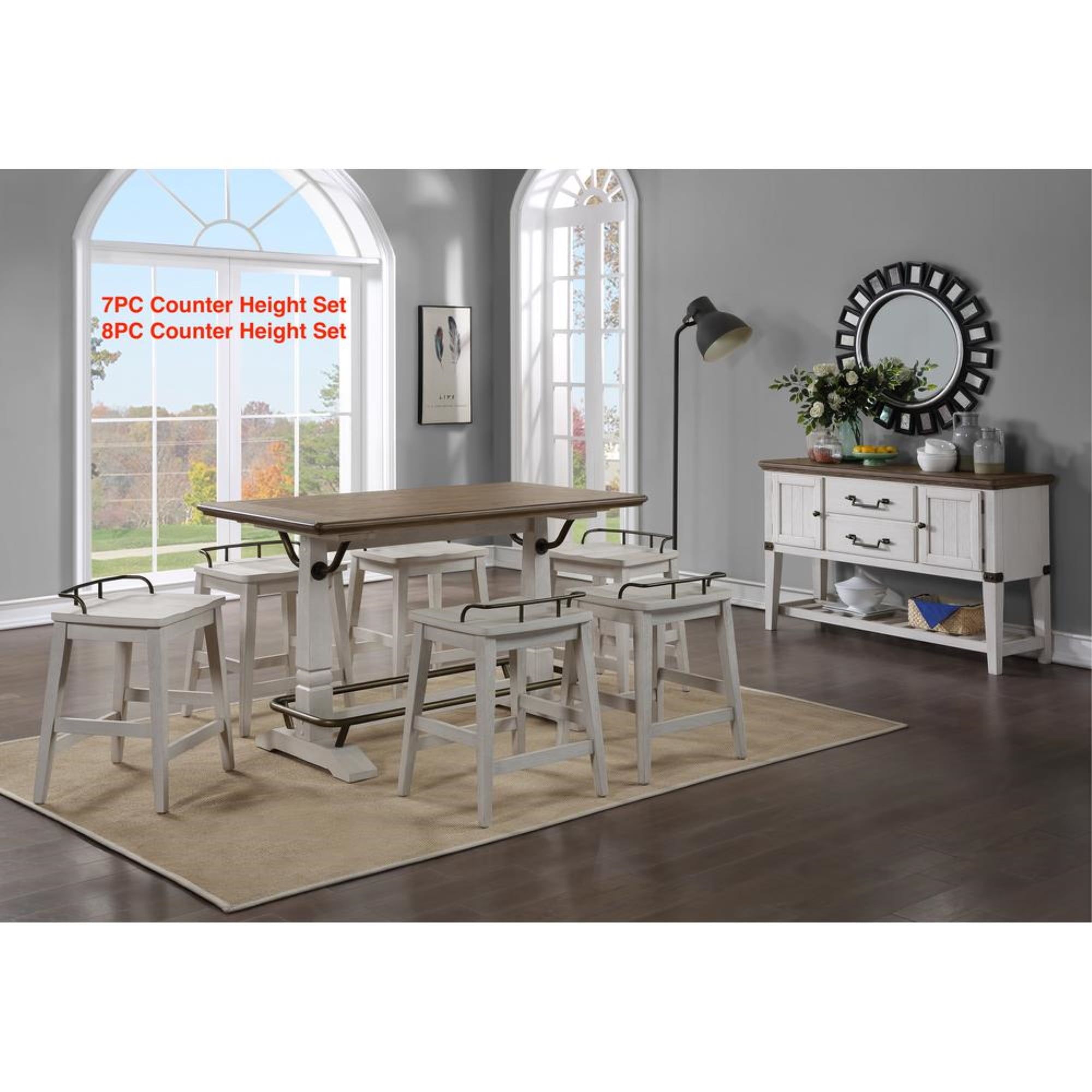 Ivory and Brown Wood Counter Height Farmhouse Gathering Table