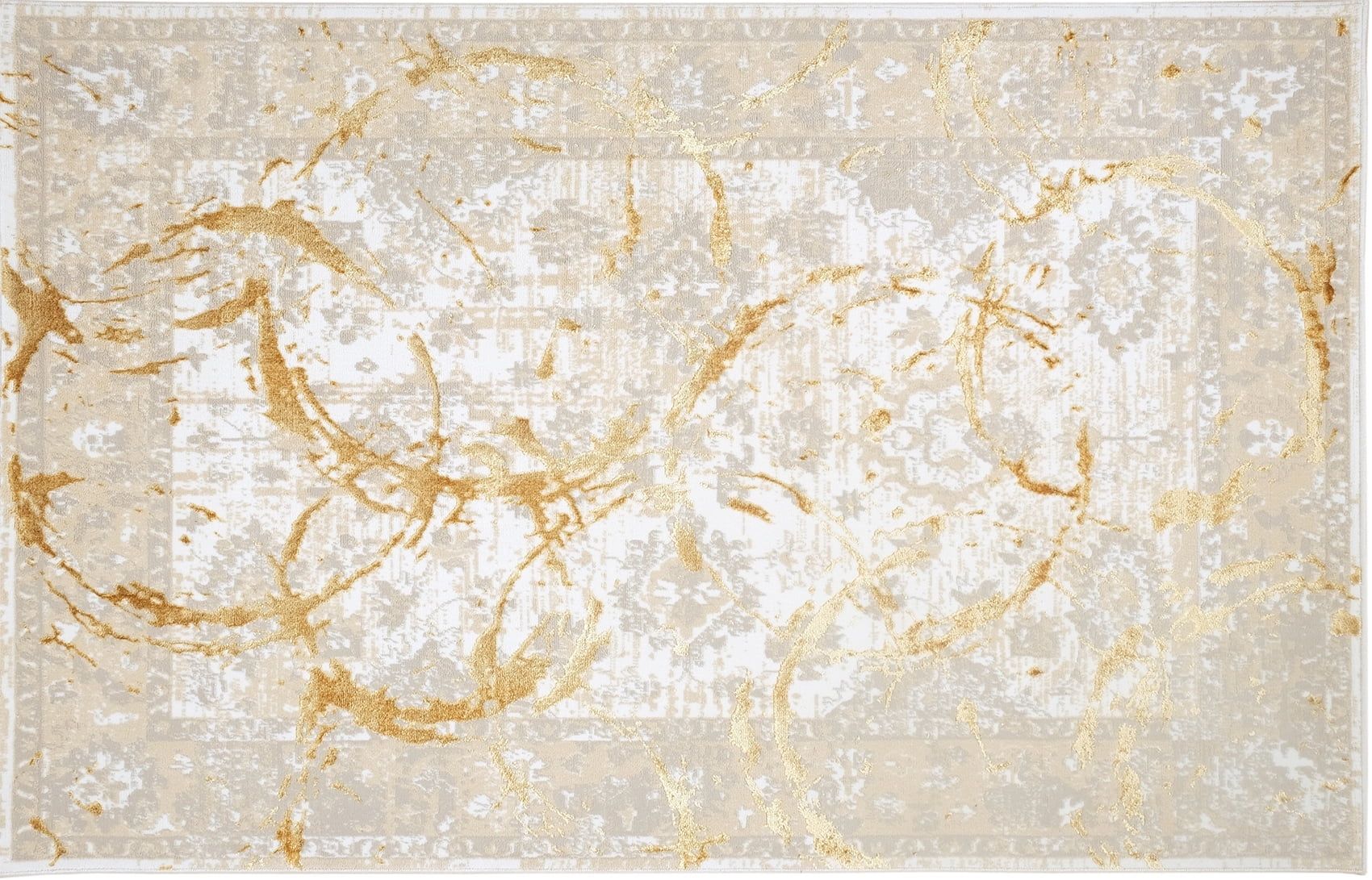 Gold and Beige Tufted Rectangular Stain-Resistant Area Rug