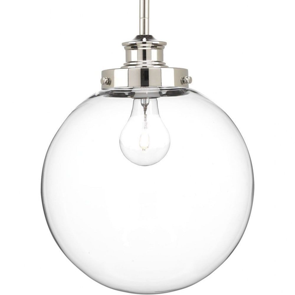 Polished Nickel & Clear Glass 12.75" Farmhouse Globe Pendant Light