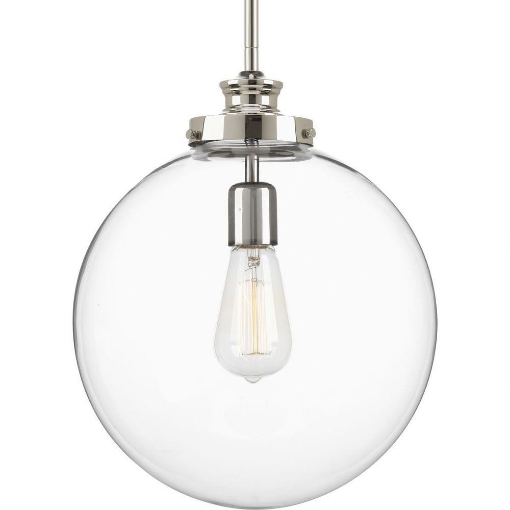 Farmhouse Elegance 15" Polished Nickel Globe Pendant with Clear Glass