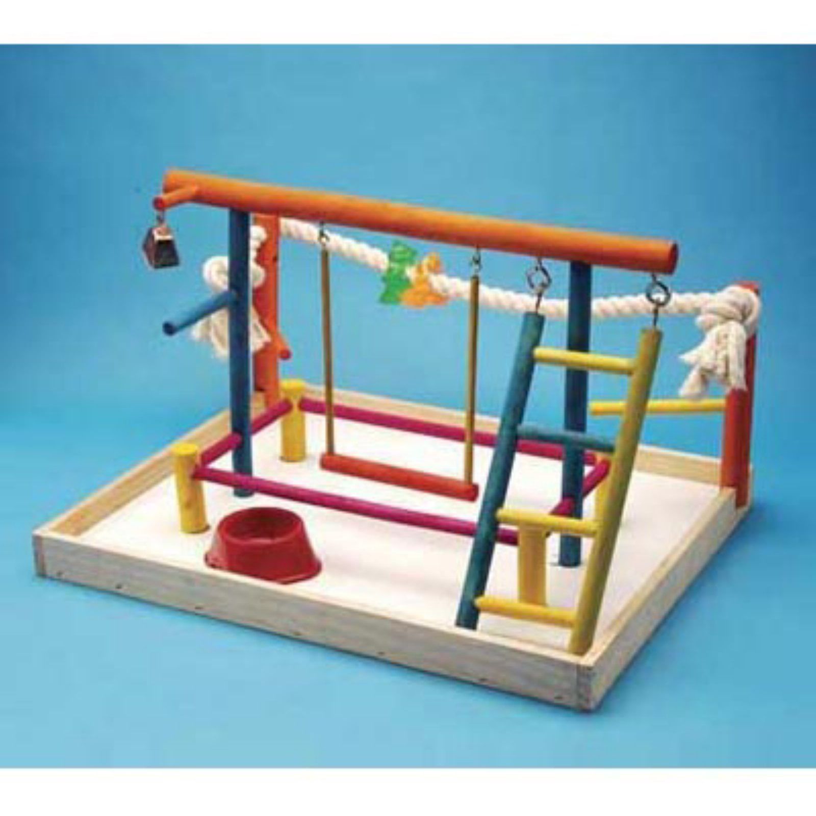 Medium Multicolor Wooden Bird Playpen with Toys