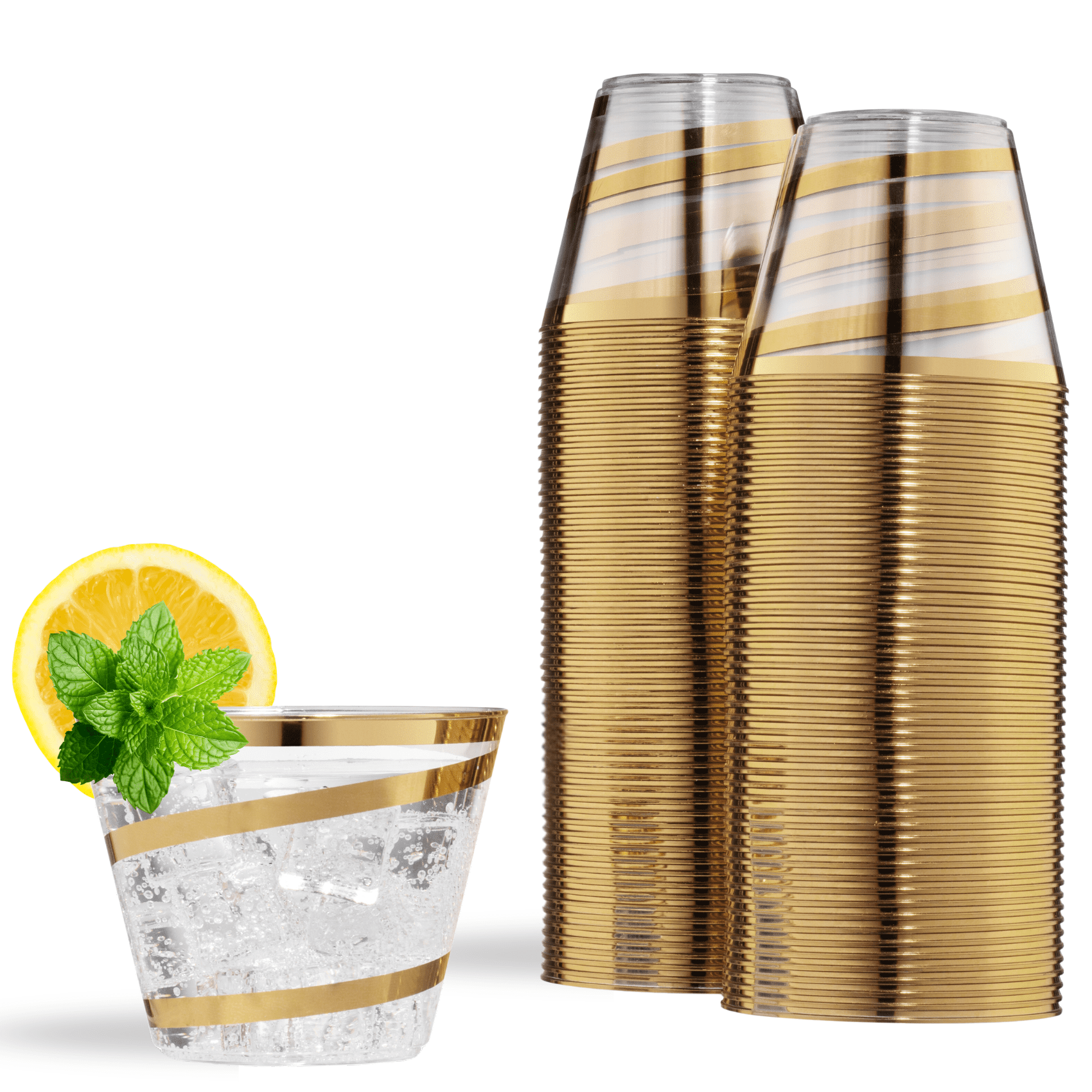 Elegant Gold Swirl Clear Disposable Plastic Tumblers, 9 oz, Set of 110