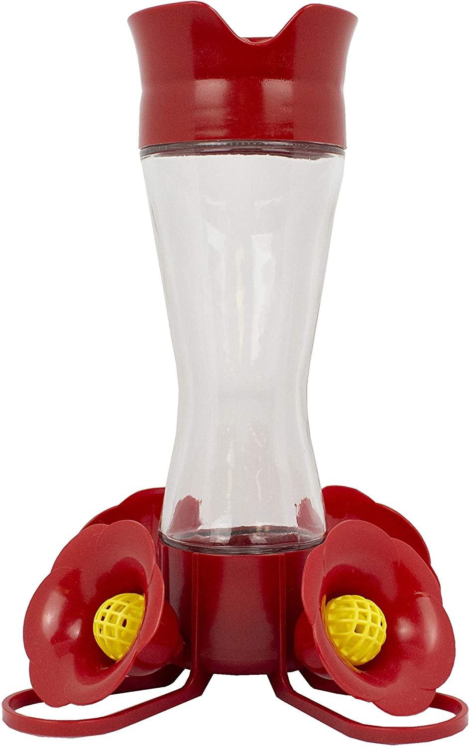 Red Glass and Plastic Hanging Hummingbird Feeder