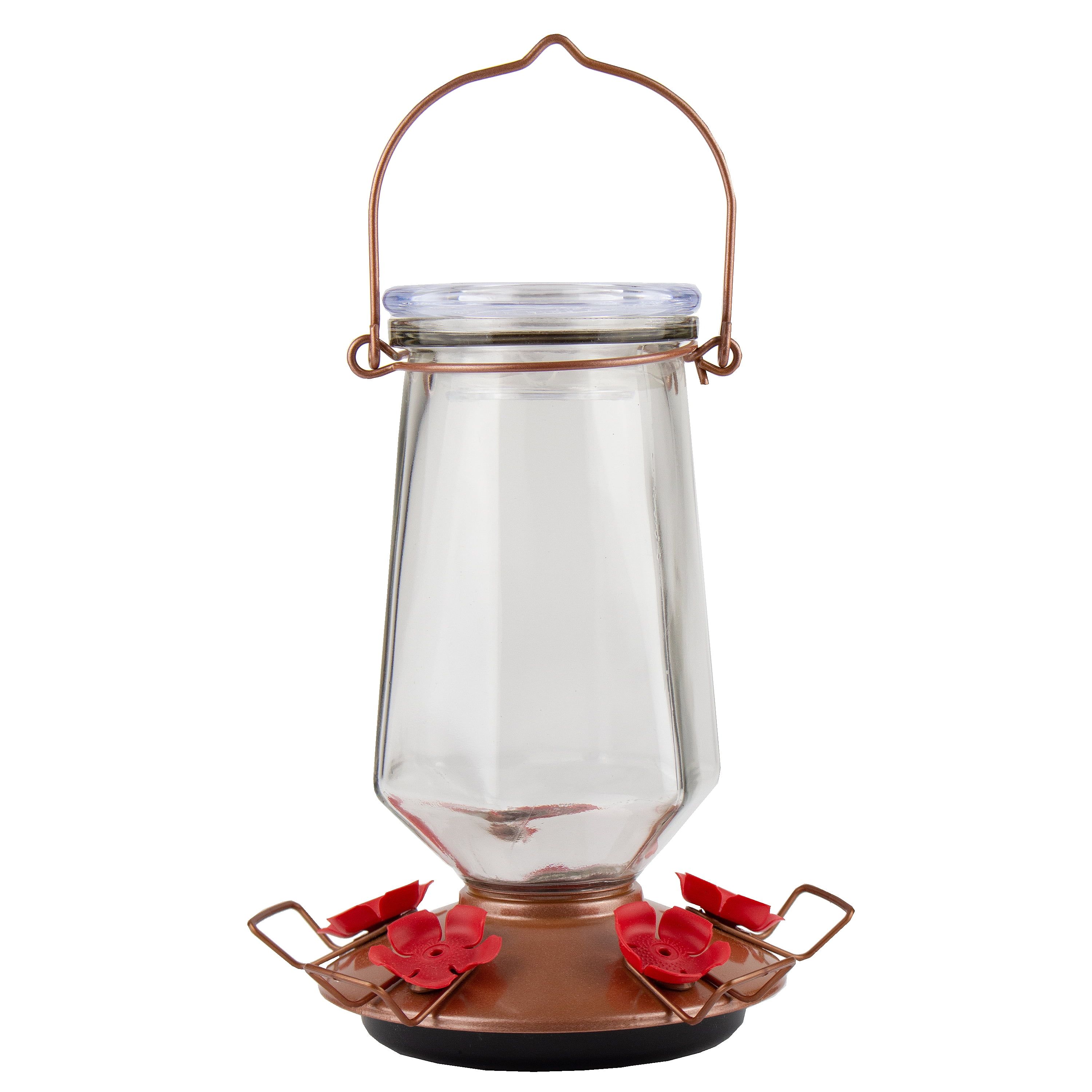 Bronze Glass Hanging Hummingbird Feeder with Red Ports