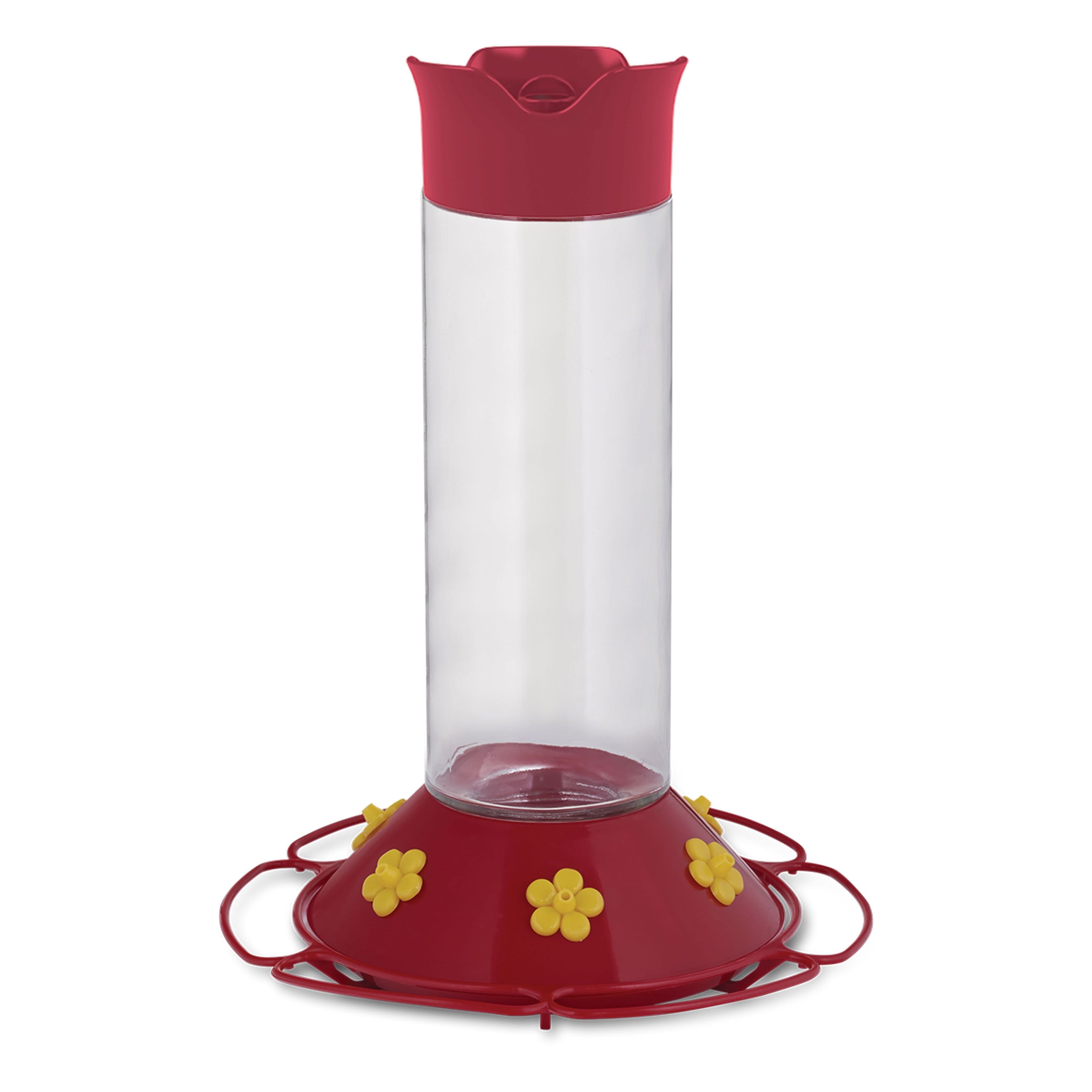 Bright Red and Yellow Glass Hummingbird Feeder with Six Ports