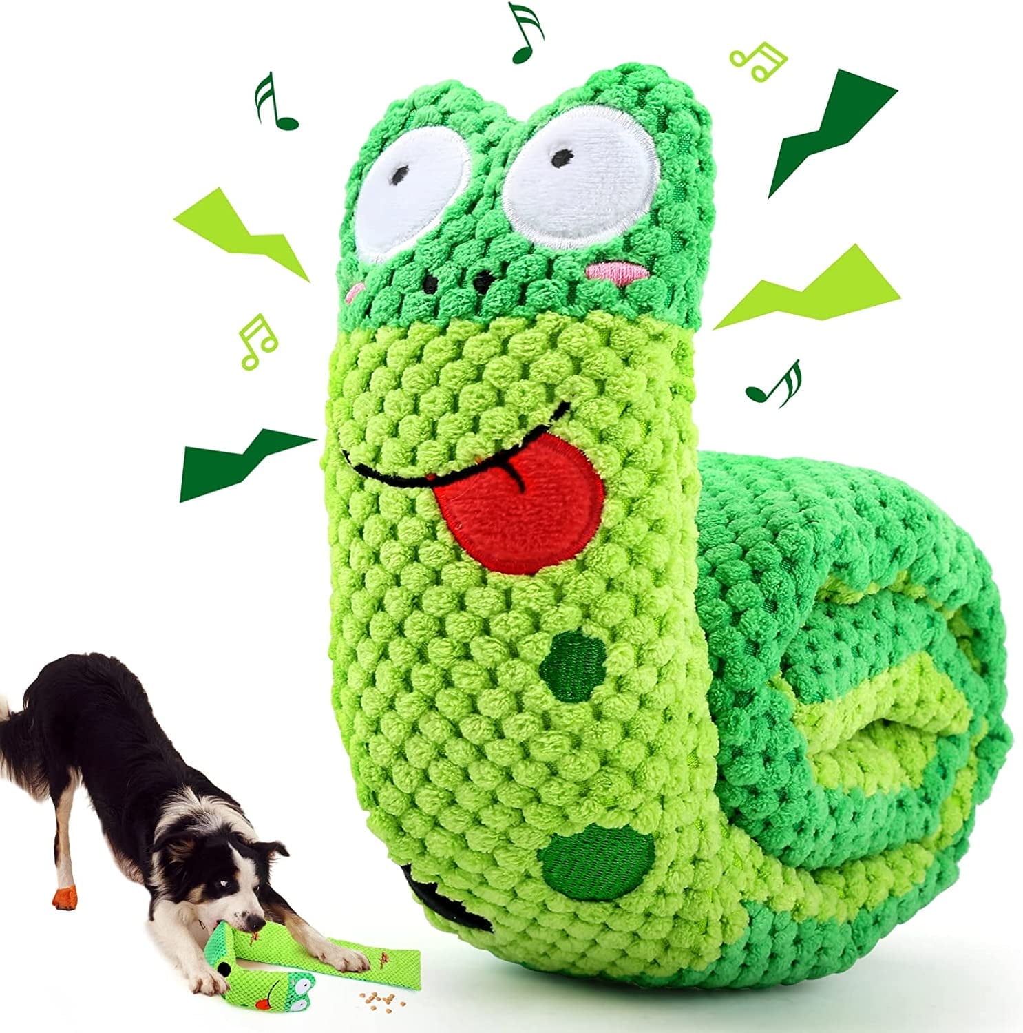 Green Plush Squeaky Snail Dog Toy for Chew and Fetch