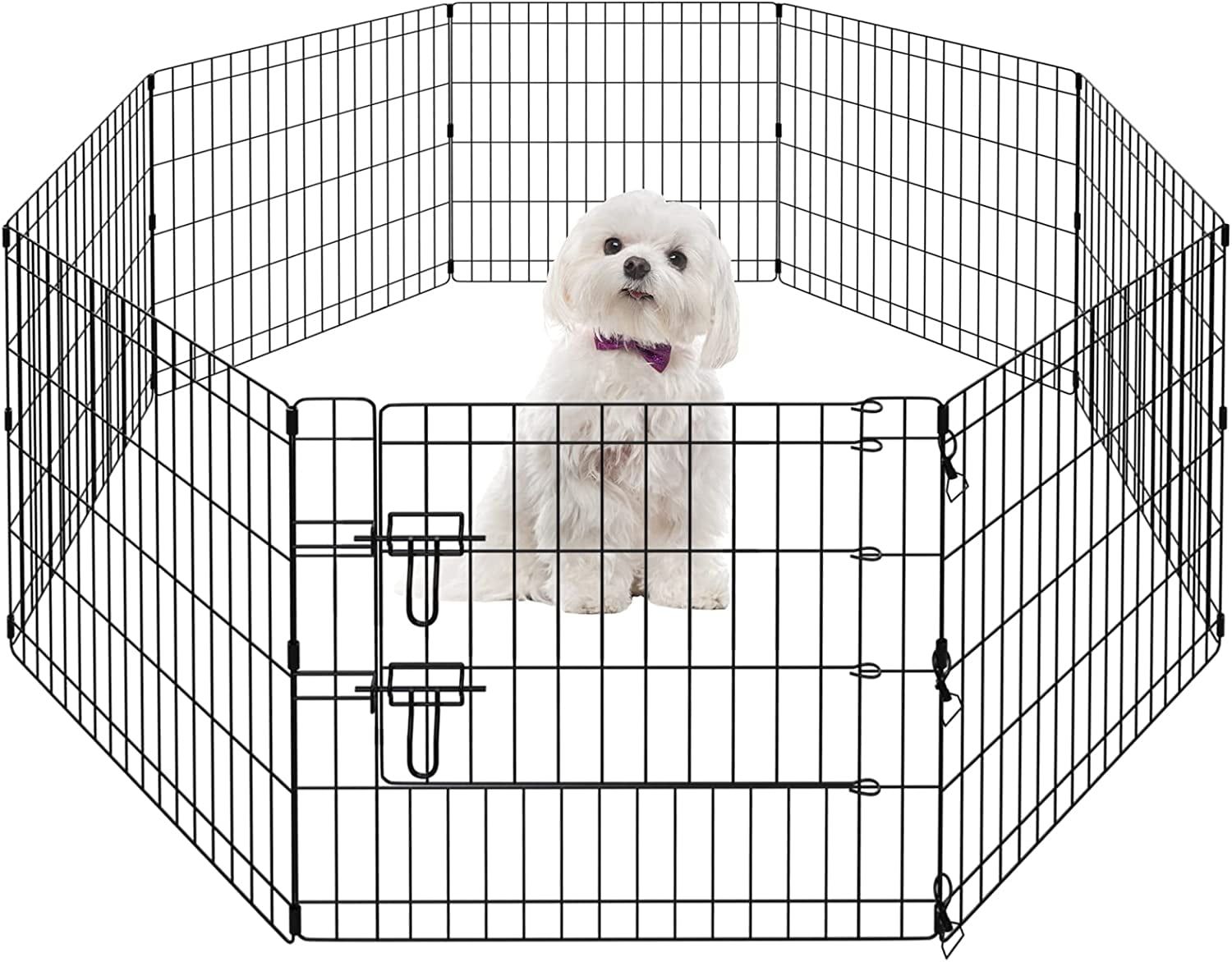 Black Metal Foldable Puppy Playpen with 8 Panels