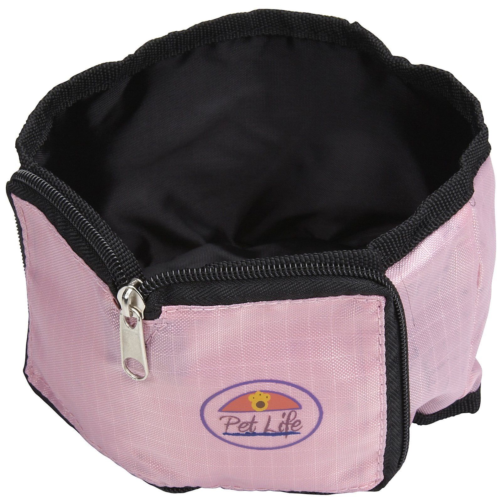 Pink Waterproof Collapsible Travel Pet Bowl with Zipper