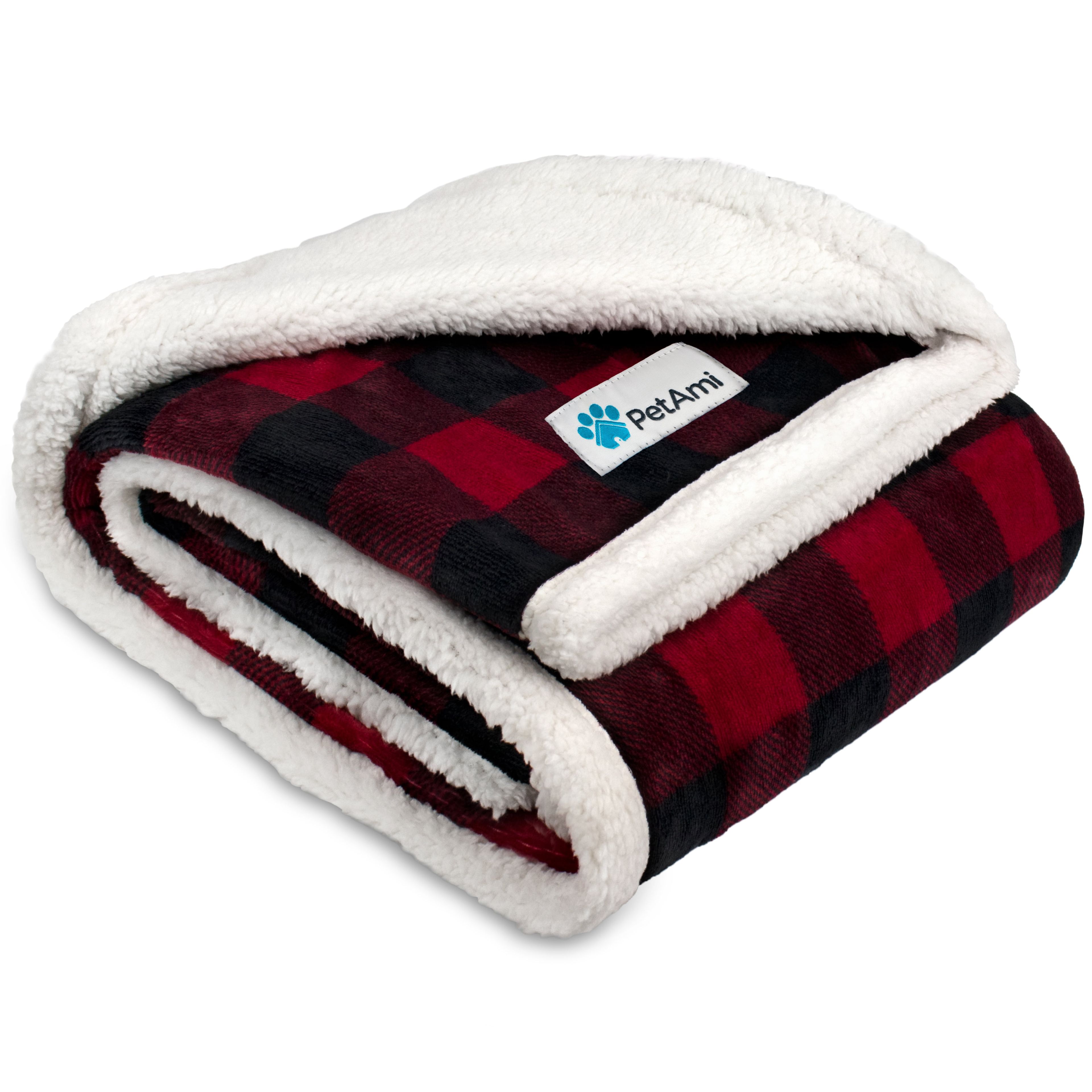 Checkered Red Waterproof Sherpa Pet Blanket for Small to Large Breeds