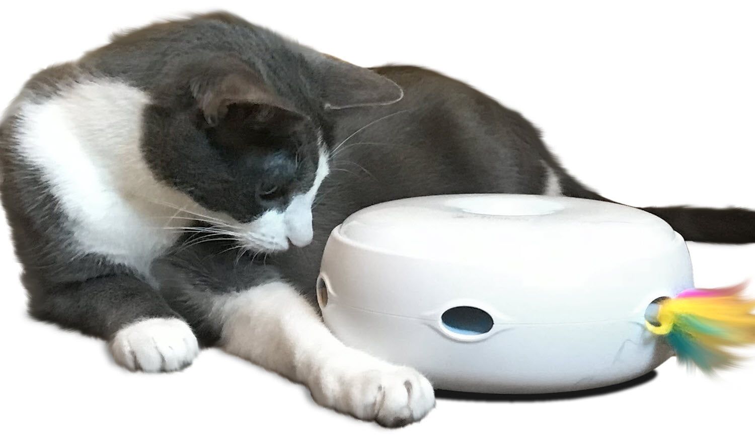 White Interactive Electronic Cat Toy with LED Feather