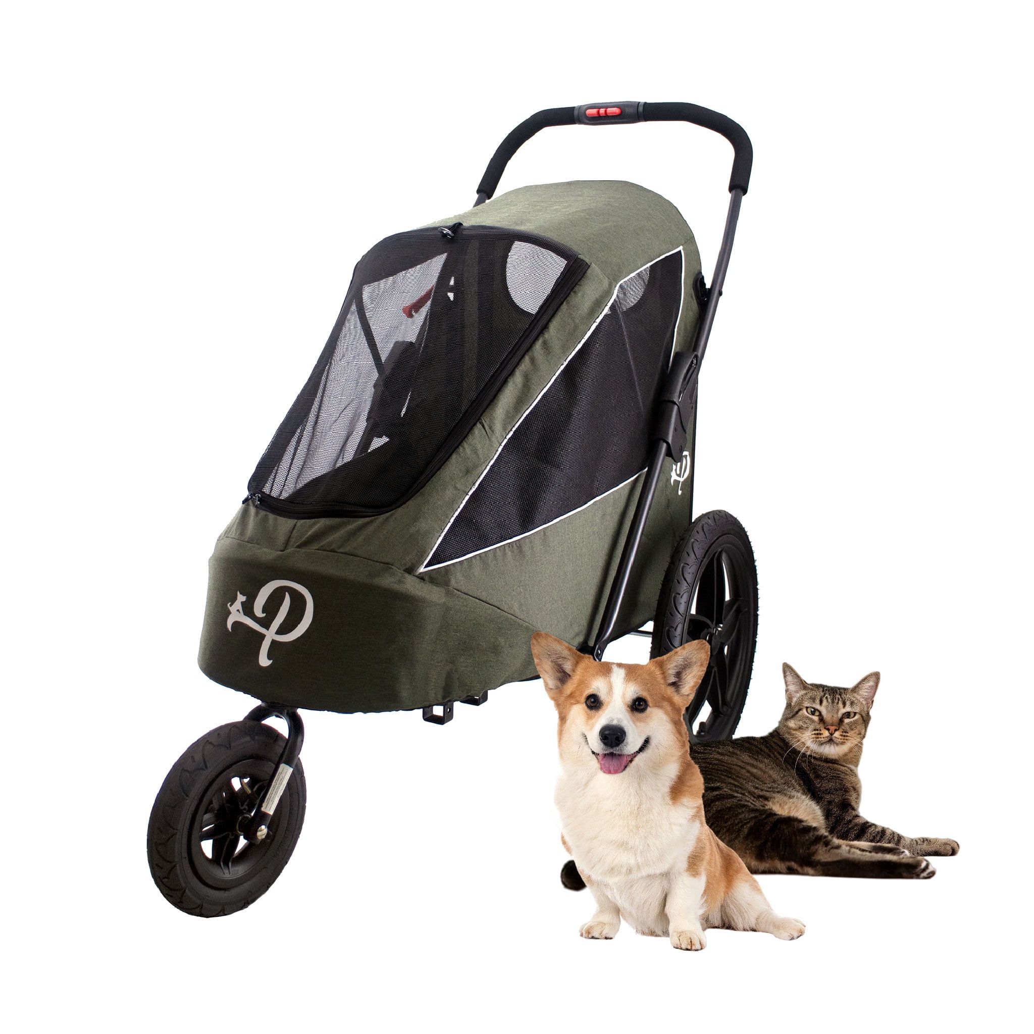 Green Pet Jogger Stroller with Shock Absorbing Wheels