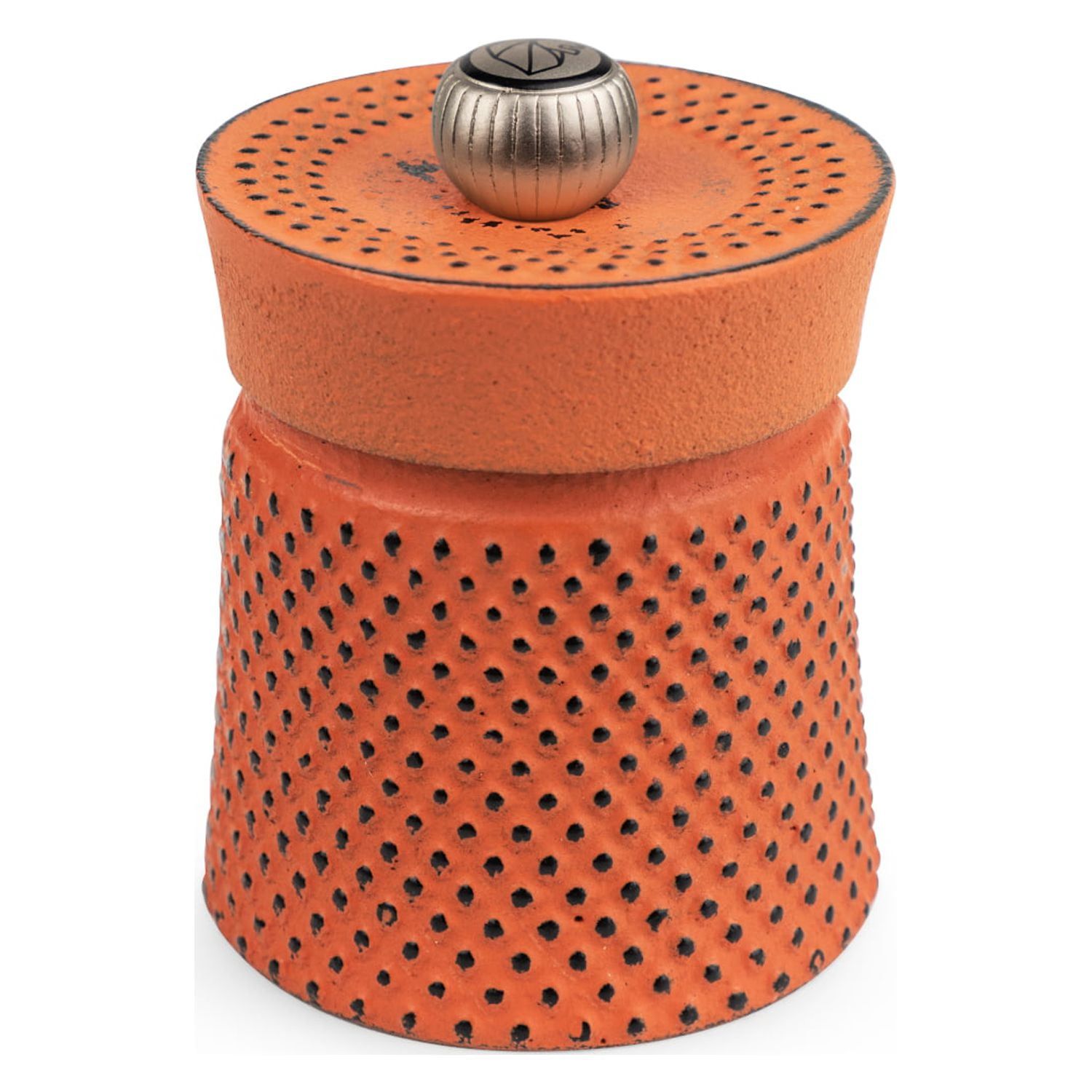 Orange Cast Iron 3-Inch Pepper Mill with Textured Design