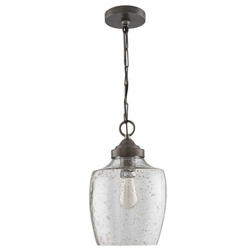 Rustic Elegance Dark Pewter Mini Pendant with Stone Seeded Glass